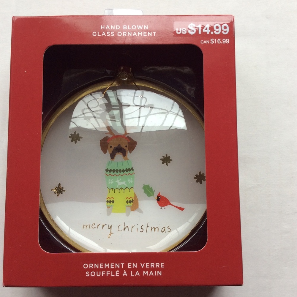 Hand-Blown Glass Ornament Dog w/ Sweater